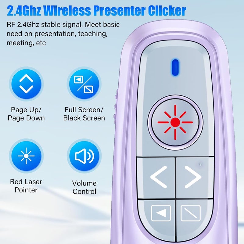 RJAD Presentation Clicker Wireless Presenter Remote Clicker, USB C PowerPoint Clicker for Presentation with Laser Pointer, RF 2.4GHz Computer Pointer Clicker Slide Advancer for Mac-Purple - Image 2